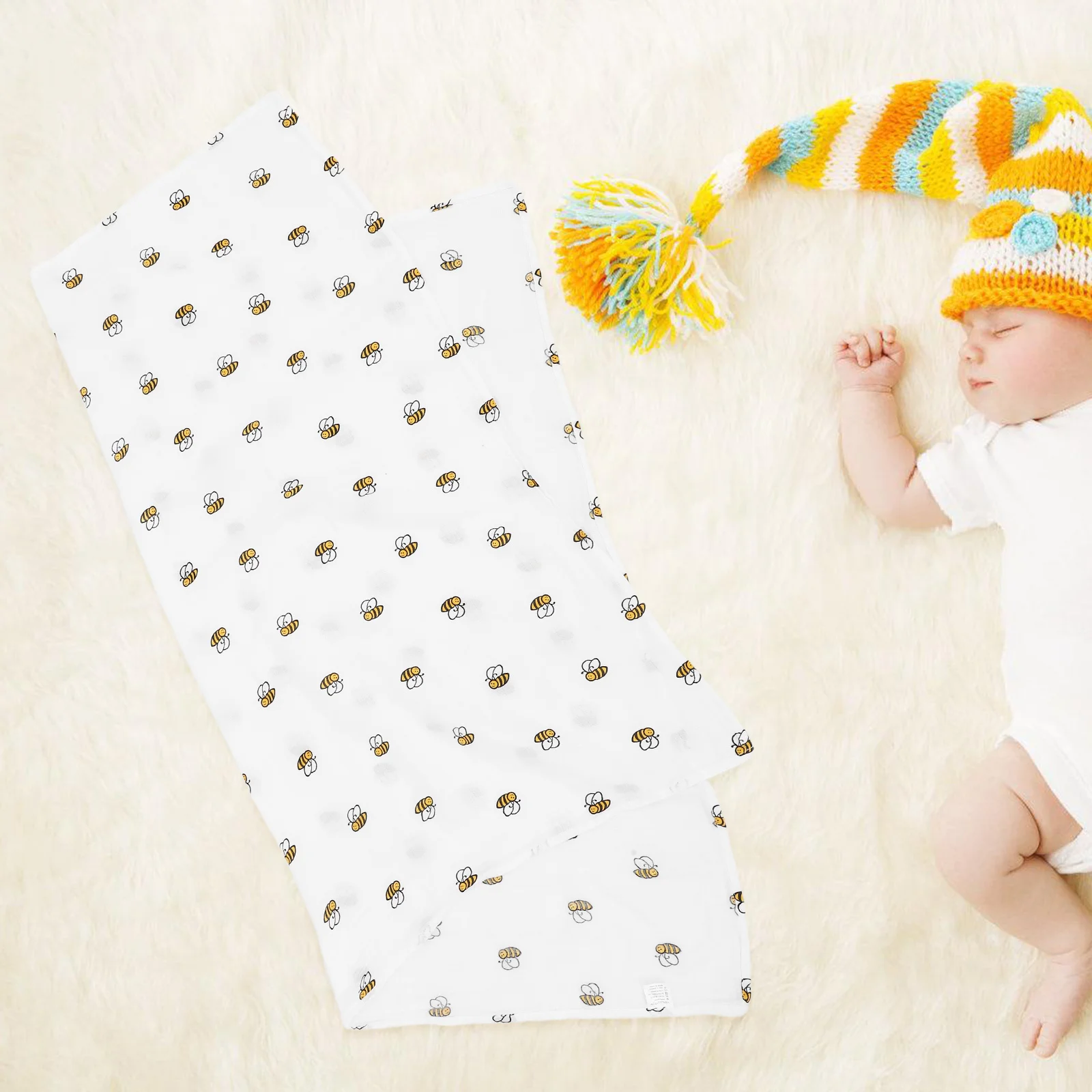

Baby Swaddle Blanket Soft Lightweight Cotton Breathable Bee Pattern Newborn Infant Wrap Unisex Swaddle Blankets For Girls