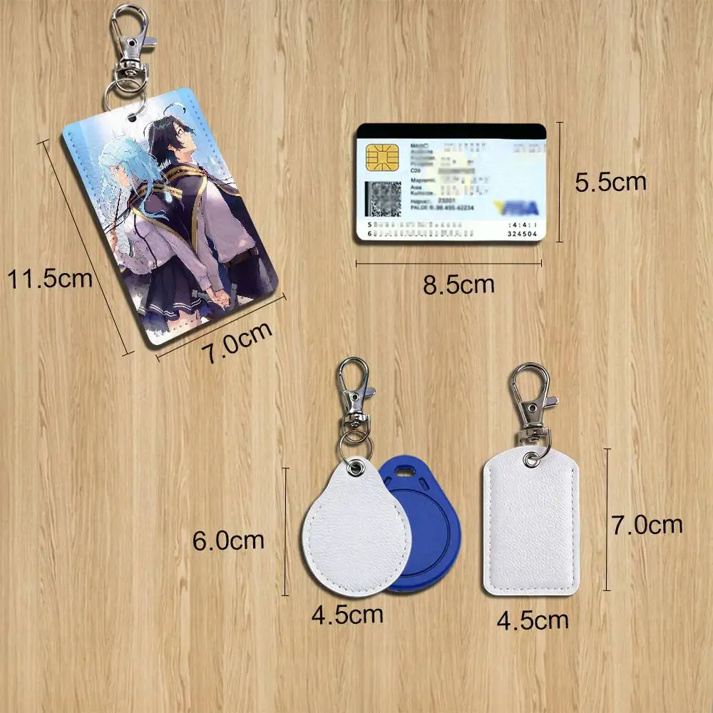 talen Will Serfort Wistoria Wand and Sword Rectangle ID Card Case Keychain Access Card Bag Key Tag Ring Leather Card Holder