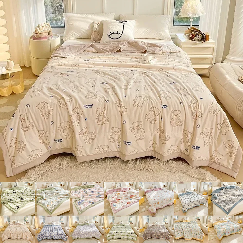 150/180/200/220cm Summer Quilt Thin Wadding Blanket Cute Printing Four Seasons Quilt Bedding Duvet Blanket Double Bed Comforter