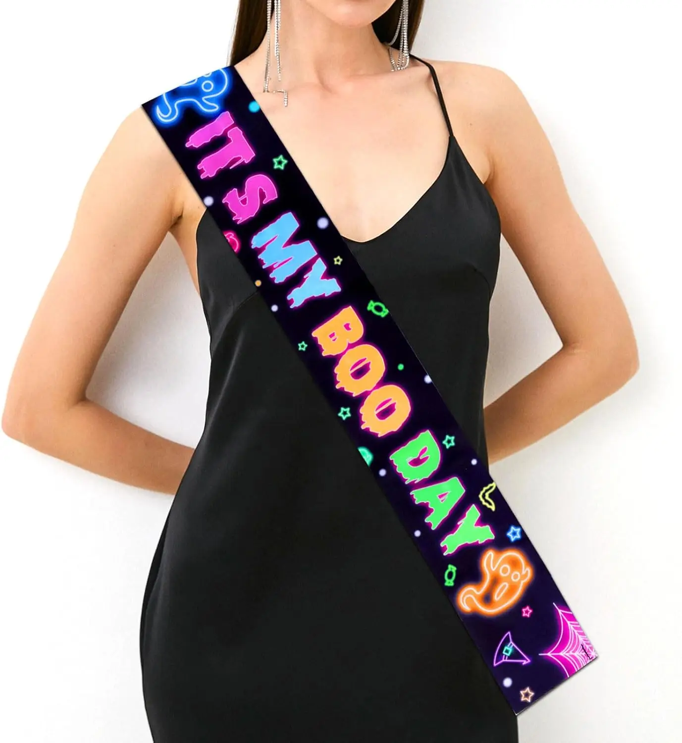 Joymemo Halloween Sash Iridescent, Neon It’s My Boo Day Sash for Let’s Glow Birthday Baby Shower Gender Reveal Party Decorations