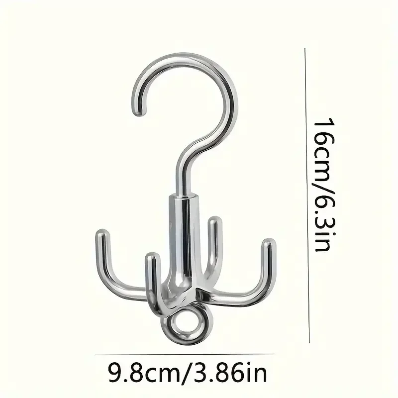 Multifunctional Rotating Clothes Hook – Punch-Free 4-Claw Hanger for Belt, Scarf & Wardrobe Organization