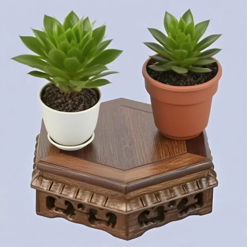天然木製六角形ディスプレイ台座花瓶フラワーポット装飾トレイセラミックプレート手芸ディスプレイベースティーポットベース