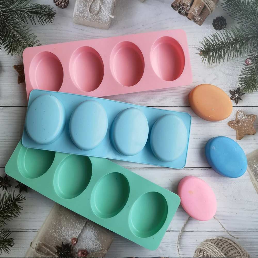 Silicone Soap Mold 4 Holes Oval Round Square DIY Soap Making Mould Homemade Mould Decoration Wax Candle Cake Tools