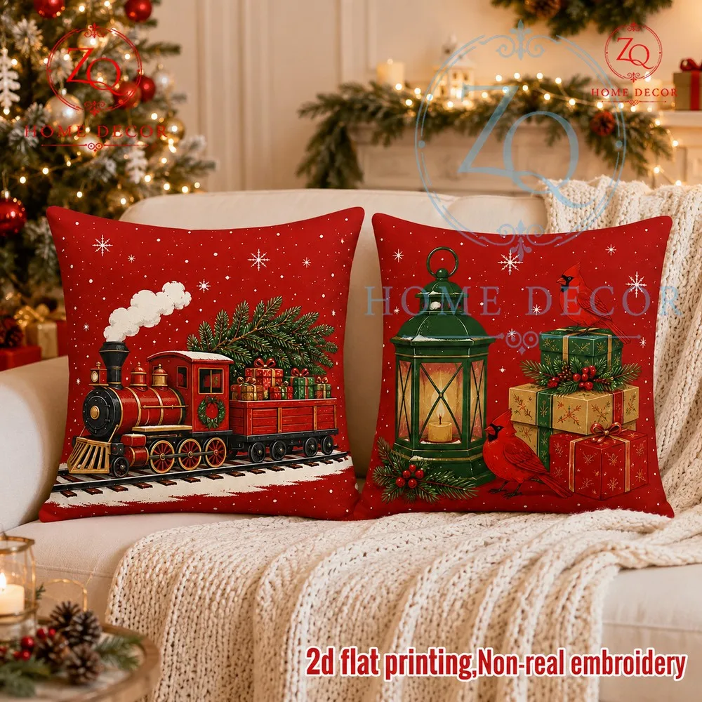 Christmas red finches lantern gift pillowcase retro American holiday style decorion creing a warm cozy Christmas mosphere home