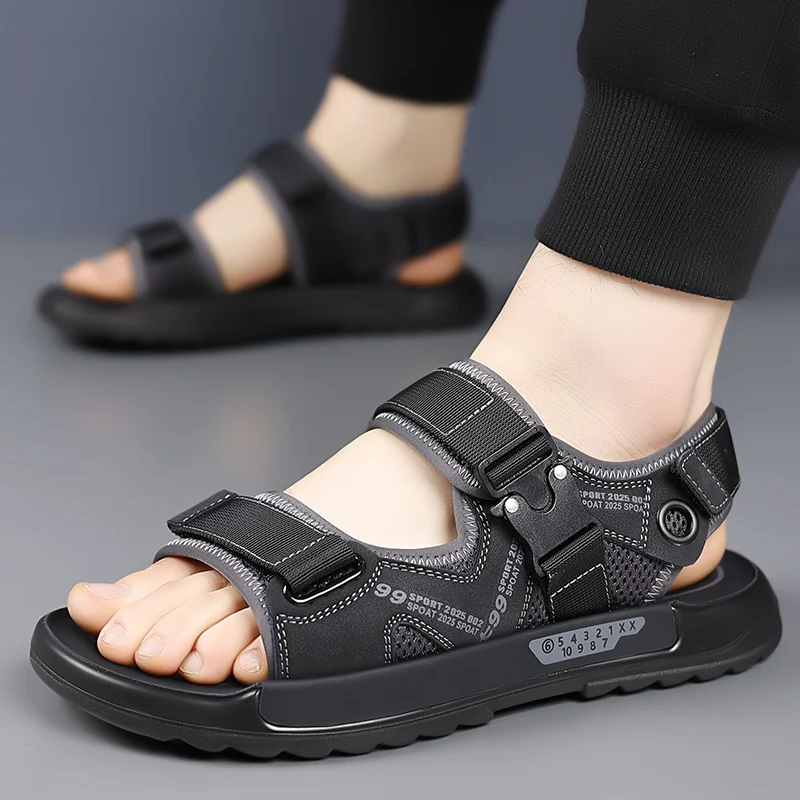 

Beach Vacation Leather Men Sandals Summer Quality Hand Sewn Thread Sandal Outdoor Thick Soled Comfort Men Casual Fashion Sandals
