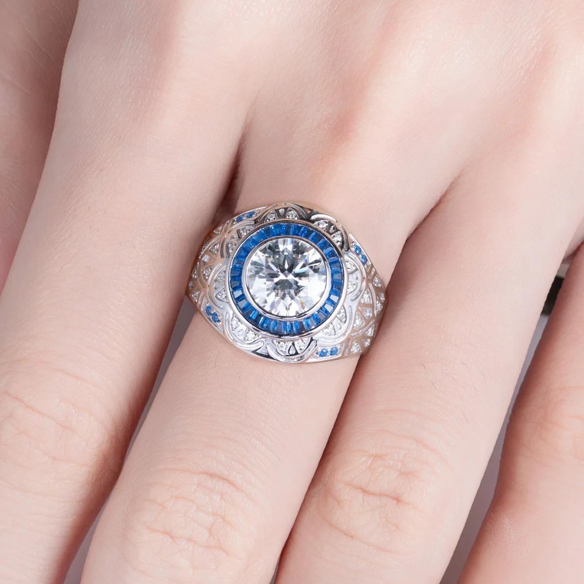 Men 18K Gold Plated S925 Sterling Silver Anti-allergy Vintage Engagement Promise Ring 3CT D Color VVS1 Moissanite Pass Diamond Tester With GRA Certificate Tarnish Resistant Luxury Daily Wedding Fine Jewelry Anniversary Birthday Gift For Him