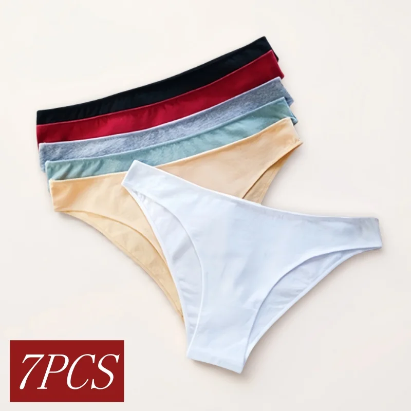 7 unids/set de bragas de algodón, calzoncillos de tiro bajo, ropa interior para mujer, calzoncillos transpirables, lencería Sexy, M-XXL íntimo cómodo de Color sólido