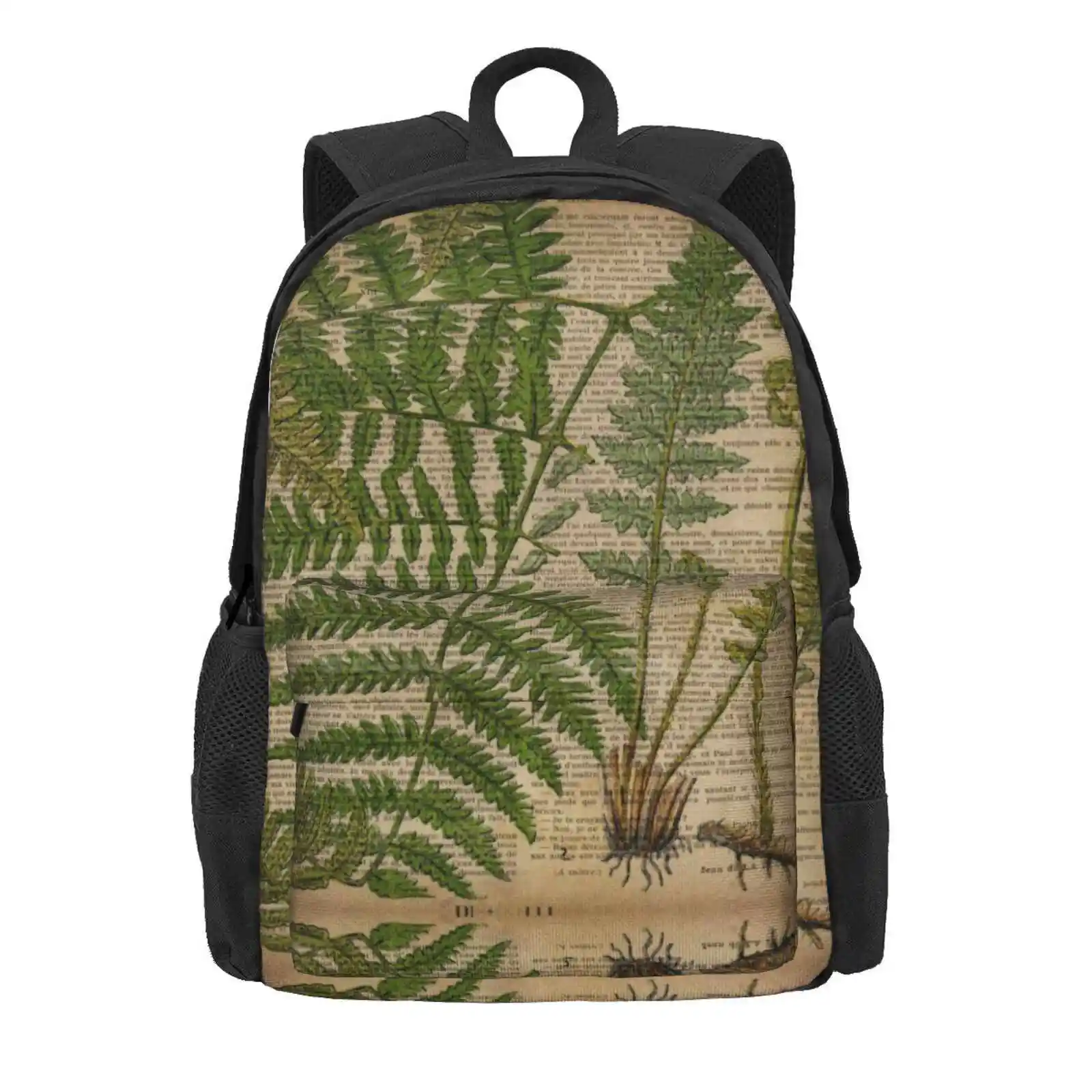 Vintage Foliage Hipster Botanical Print Fern Leaves Hot Sale Schoolbag Backpack Fashion Bags Fern Leaf Foliage Ferns Fern