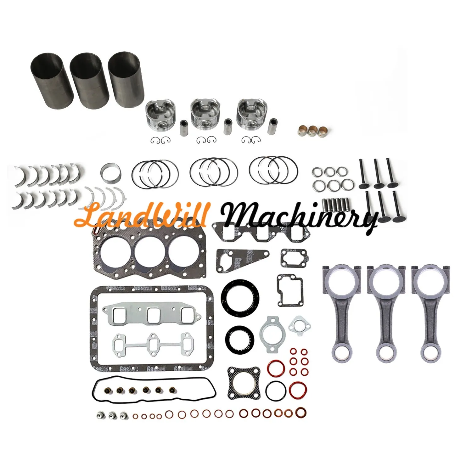 Overhaul Rebuild Kit + 3pcs Connecting Rod Fits For Yanmar 3TNE66 Engine