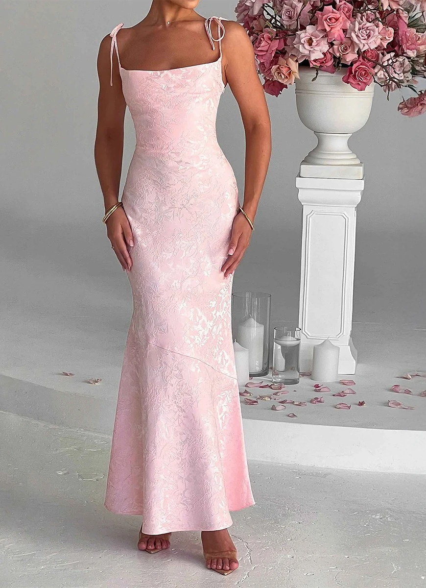 

Summer 2025 Elegant Solid Color Evening Dress with Hip Wrap and Strap Dress for Women