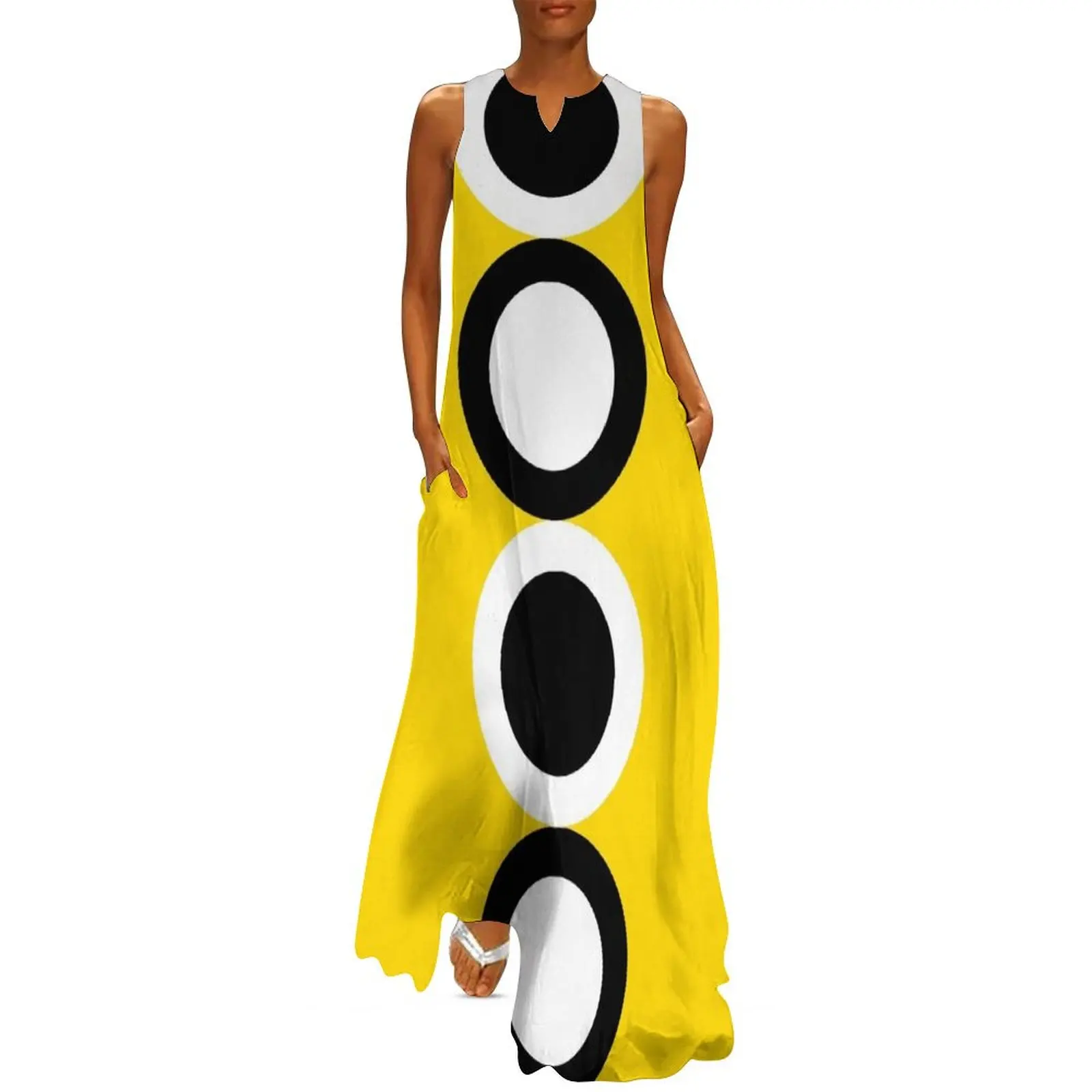 

60s Yellow Retro Mod Circle Long Dress Female dress women"s clothing summer 2024 novelties Women"s evening dress womans clothing