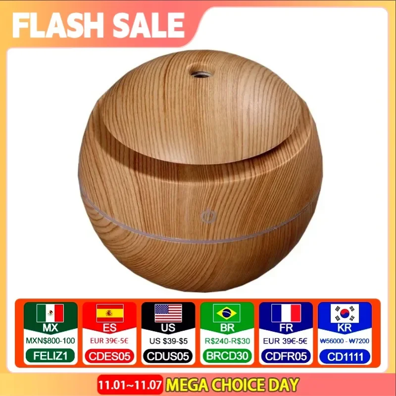 

130ML Wooden Ultrasonic Electric Air Humidifier Home Aromatherapy Machine Essential Oil Aromatherapy Cold Mist