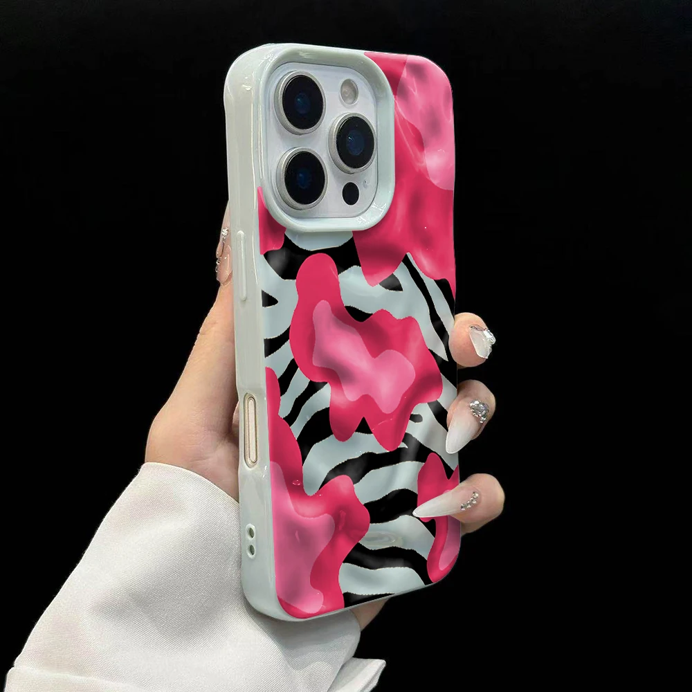 Modische Handyhülle mit Kuhmuster für iPhone 17 16 15 14 13 12 11 Pro Max 14 Plus 17Air, Falten-Wellen-Design, weiche Silikon-Schutzhülle, stoßfest – Detail 10