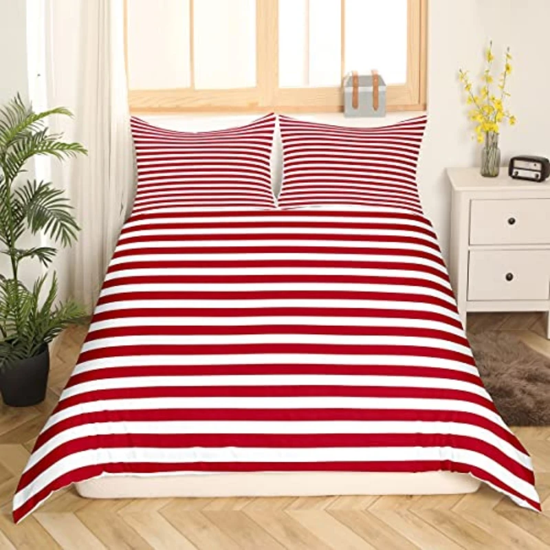 Sky Blue White Striped Bedding Set Ticking Stripes Duvet Cover Modern Abstract Horizontal Stripes Geometric Lines Quilt Cover