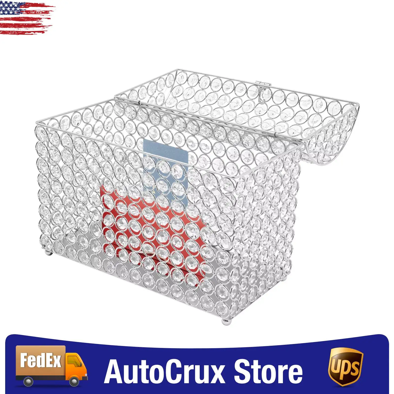 

Crystal Wedding Card Box, Silver Card Holder with Lock, Sparkling Glass Beads Decor