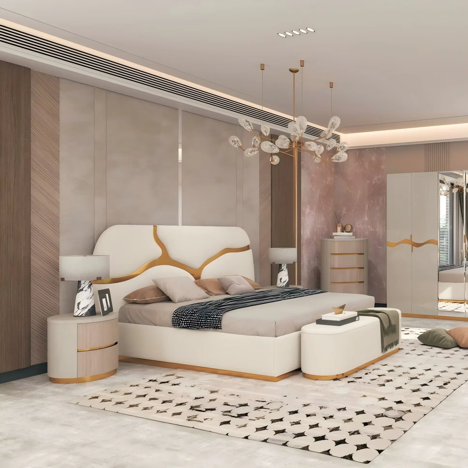 & New Arrival Bedroom Furniture Set Luxury king Size Bed Wardrobe Mdf Bedroom Sets Home Furniture Bedroom Set