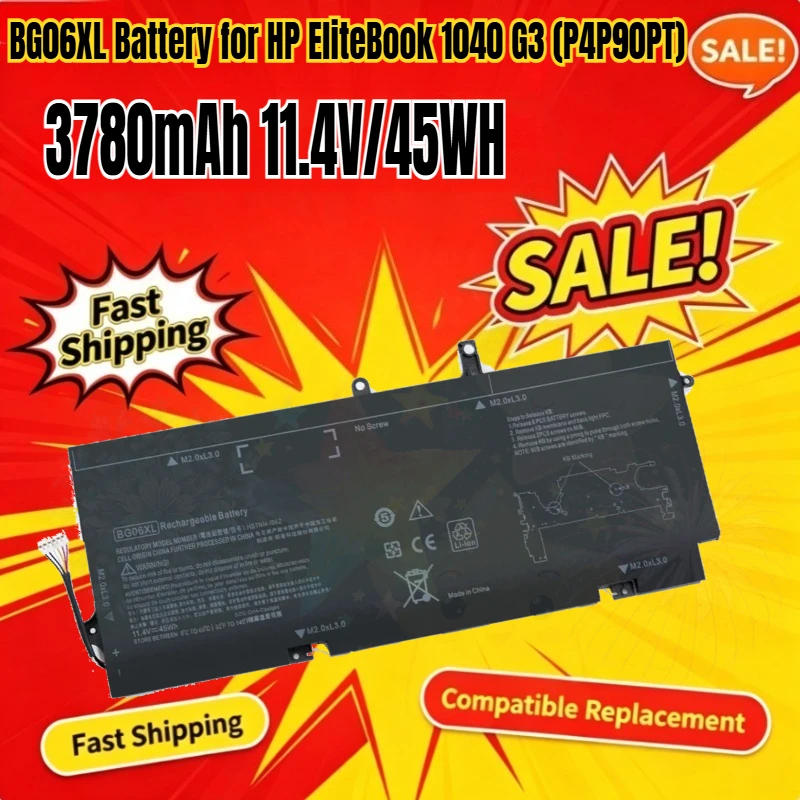 Аккумулятор 3780 мАч BG06XL для HP EliteBook 1040 G3 (P4P90PT) BG06XL HSTNN-Q99C HSTNN-IB6Z 804175-1B1 804175-1C1 804175-181