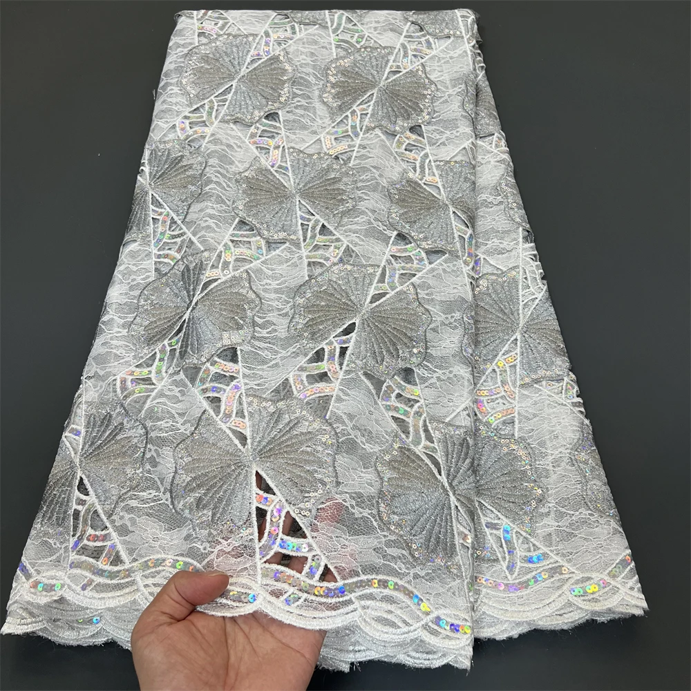 Luxury African Organza with Sequins Lace Fabric 2024 High Quality Nigerian Bicolors Lace Fabric 5 Yards For Wedding Dress PS0049