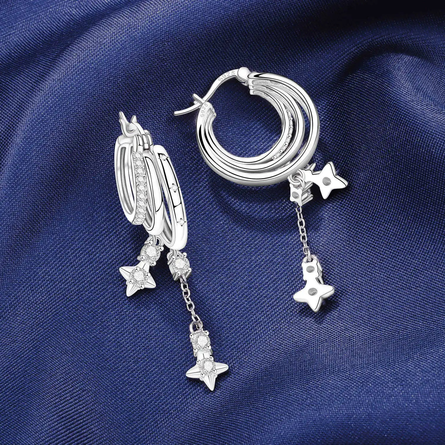PANPOKI 925 Sterling Silber Mehrschichtige Sternenquasten-Ohrringe für Damen, modische Party-Ohrringe, origineller Schmuck, feine Geschenke