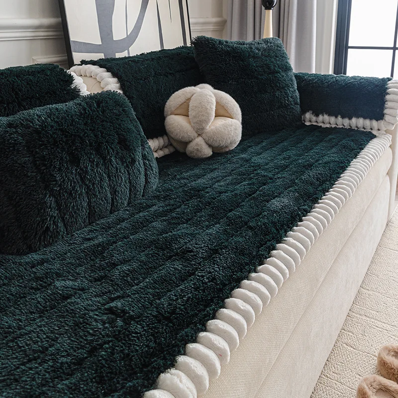 Solid Soft Faux Fur Sofa Cushion Anti Slip Sofa Protective Cover for Autumn and Winter Thick Warm Home Textiles for Living Room