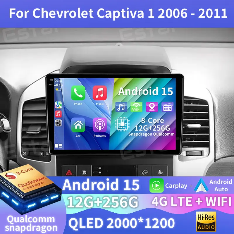 Android 15 Car Radio For Chevrolet Captiva I 1 2006 - 2011 GPS Carplay Multimedia Player Navigation Audio Stereo 360 Camera QLED