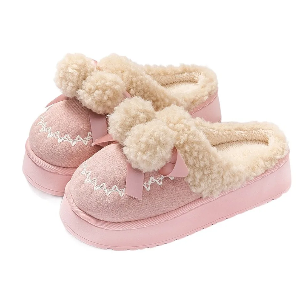 

Anti Slip Cotton Plush Slipper Thick Soled Plush Balls Cute Furry Slippers Flexible Sweet Winter Slippers Women House