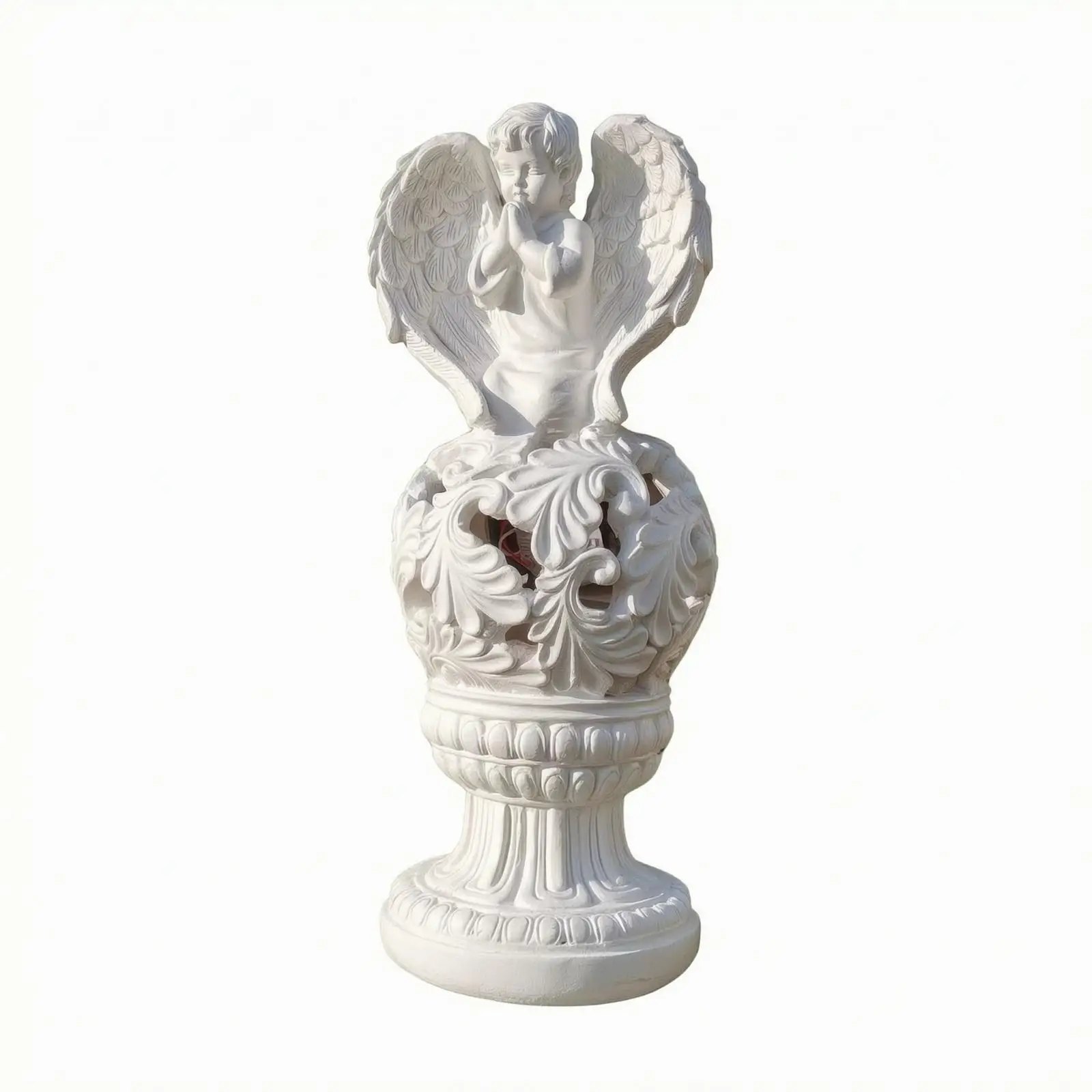Classical Angel Statue Outdoor Decoration for Gardens Resin Figurine with Pedestal Base and Feather Details