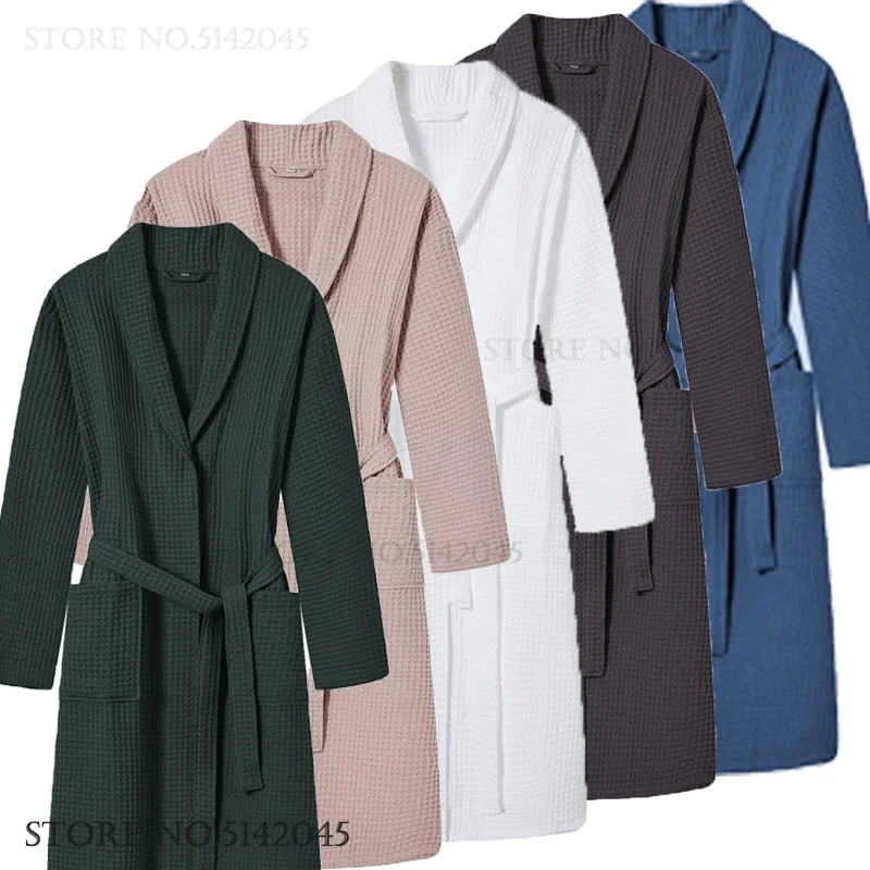 Primavera Autunno Nuovo Abito in cotone Coppia Indumenti da notte Manica lunga Waffle Camicia da notte da donna Accappatoio Kimono Abito Allentato Homewear Abbigliamento da notte