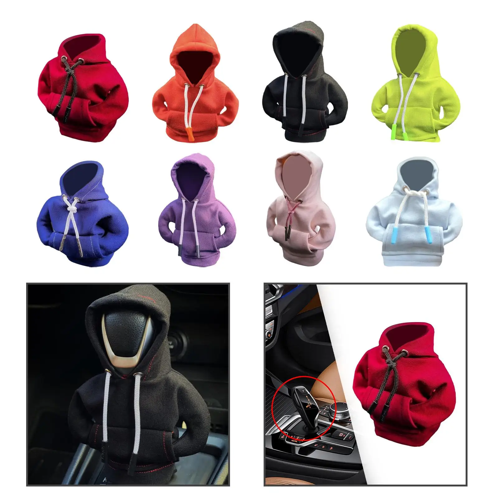 อุปกรณ์ตกแต่งภายในรถยนต์ ฝาครอบหัวเกียร์แบบมีฮู้ด สไตล์เสื้อฮู้ด ผ้าเนื้อนุ่ม ใช้ได้กับรถยนต์ทุกรุ่น
