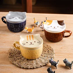 Japanese Ceramic Cartoon Animal Mug Cute Home Breakfast Mug Office Coffee Mug Couple Water Cup With Lid