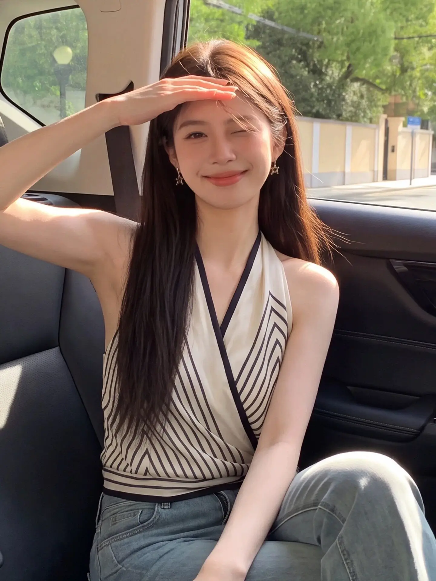 Women's Cross Backless V-Neck Strap Top Summer Outdoor Wear Stripe Binding Neck Hanging Vest Breathable Comfortable Casual Style
