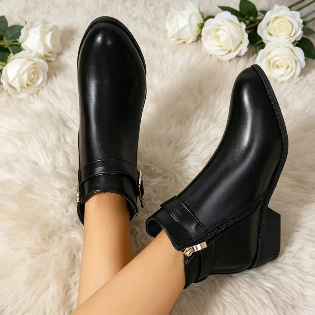 Neue Damenstiefel aus hochwertigem Leder, Freizeitstiefel mit seitlichem Reißverschluss, Damen-Knöchelstiefel, klassischer schwarzer Lederstiefel, Bottines Femmes – Detail 6