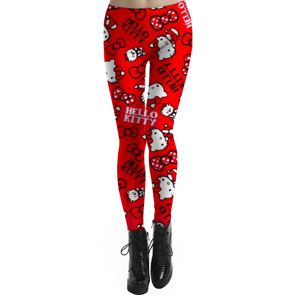 Spring/summer Kuromi Hello Kitty print women's slim-fit stretch comfortable casual leggings Pink tight fitting women's leggings