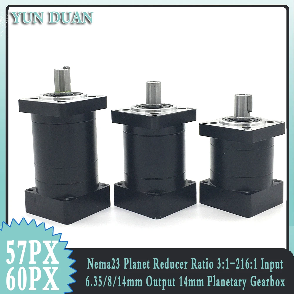 

Nema23 Planet Reducer Ratio 3:1-216:1 Input 6.35/8/14mm Output 14mm Planetary Gearbox Gear for Nema 24 Brushless Motor 60 Servo