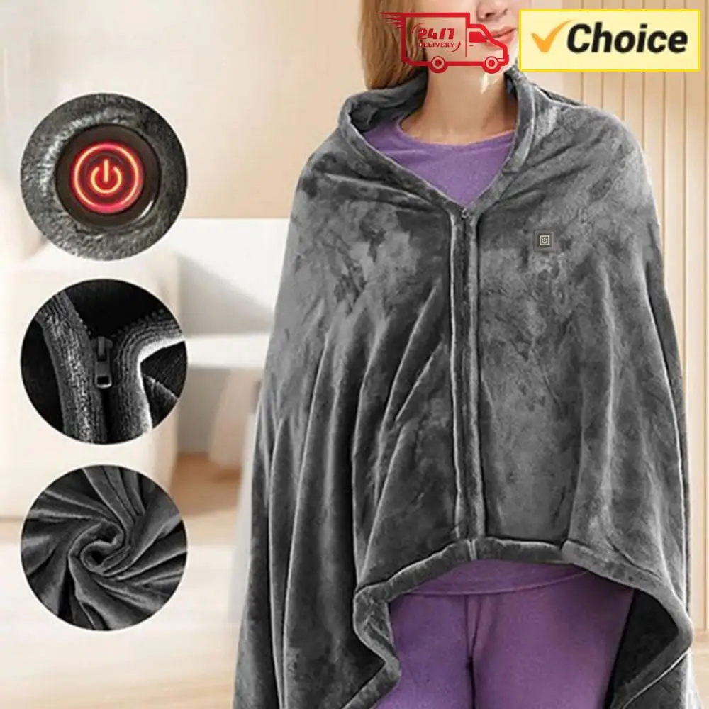 

USB Electric Heated Blanket 3 Heating Levels Fleece Heated Blanket Wearable Heated Blanket Cape for Household and Office