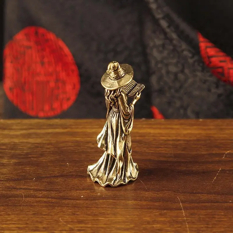 Brass Girl Dog Figurine Mini Creative Retro Ornament Handcrafted Desktop Decor for Home Office Shelf Housewarming Gift - view 4