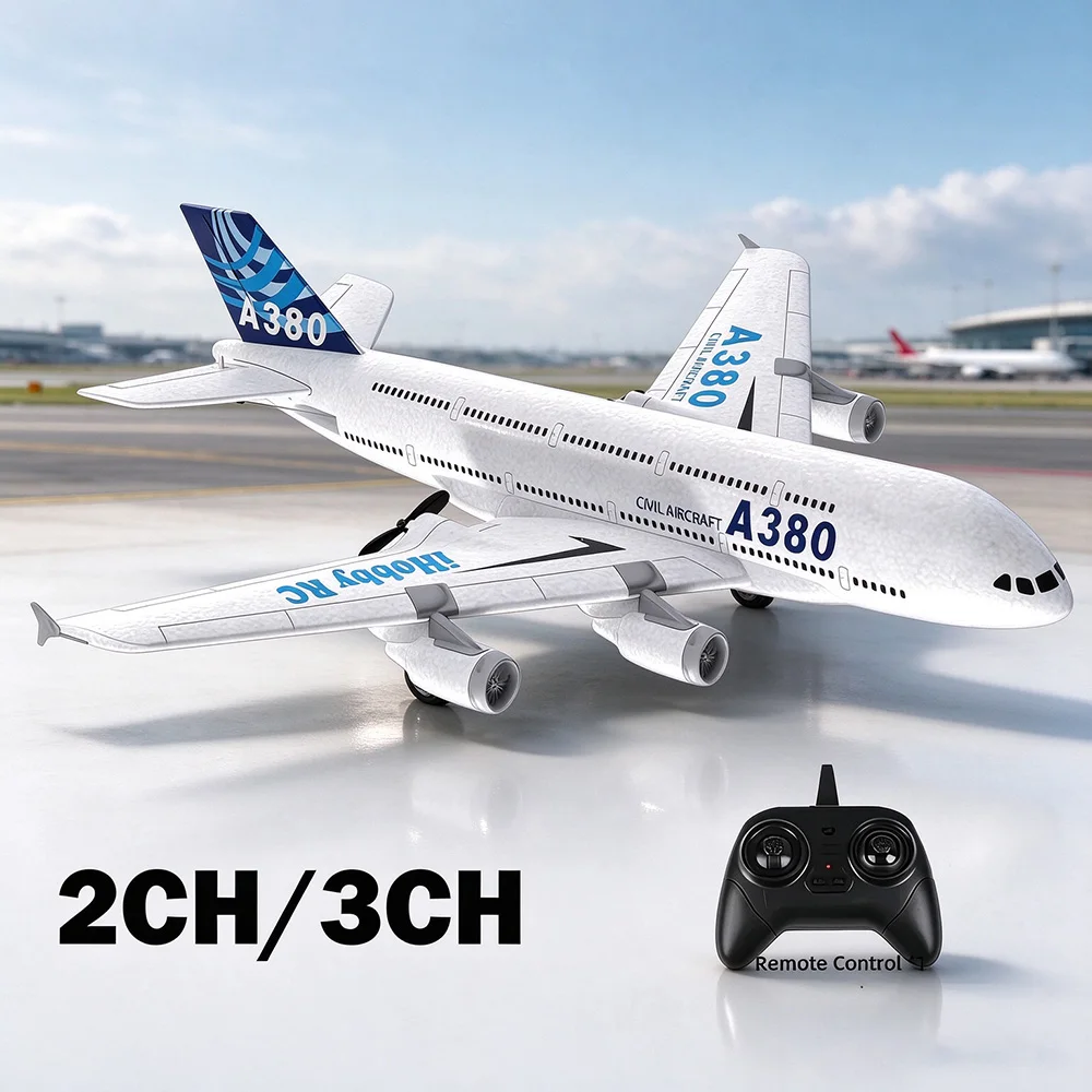 A380 RC Foam Glider Fixed Wing Airplane Model With Gyroscope 2/3CH EPP Fall Resistant Remote Control Aircraft Toy For Beginners