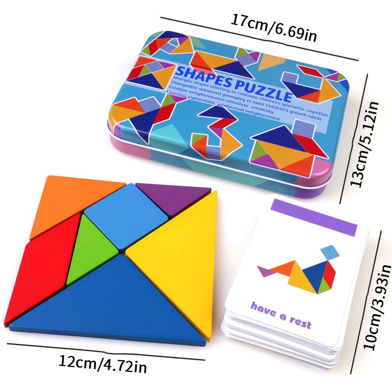Rompecabezas de animales con diseño de madera 3D, juguete Tangram colorido para niños, juegos de clasificación de educación temprana Montessori, juguetes, regalo para niños