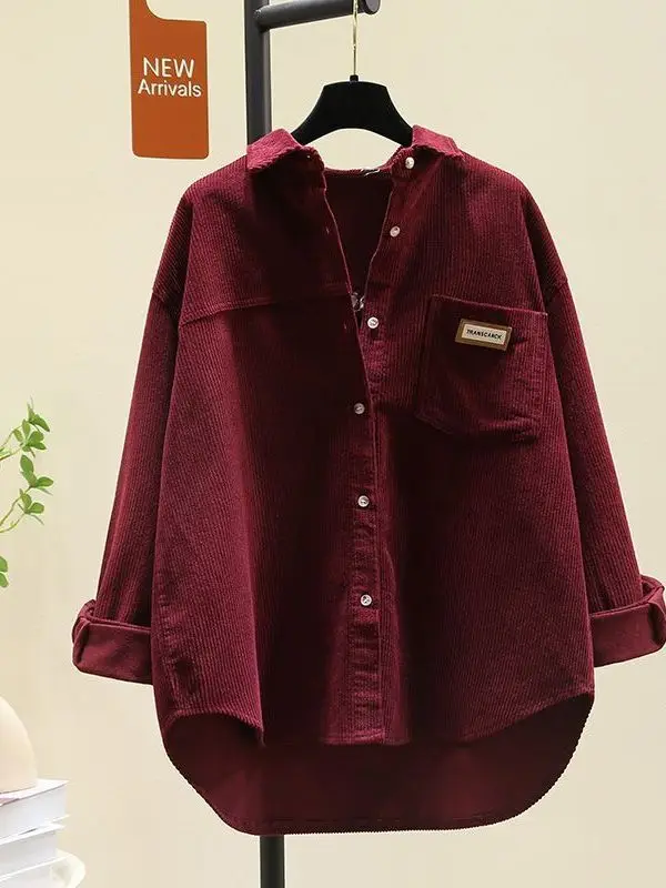 Thickened Corduroy Long Sleeve Shirt Women's Casual Loose Style Mid-Length Open Cardigan Shirt Autumn Winter New Arrival