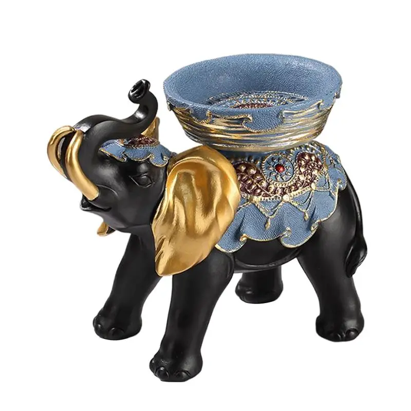 

Elephant Figurines Home Decor Wealth Elephant Decorative Animal Statue Resin Sculpture Trinket Tray Desk Accessories Home