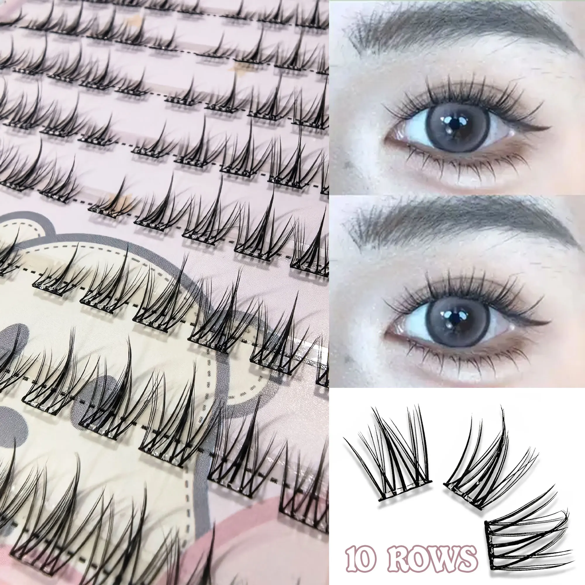 접착제 없는 인조 속눈썹 10줄, 자연스럽게 컬링되어 두꺼운 만화 눈 화장을 연출합니다.