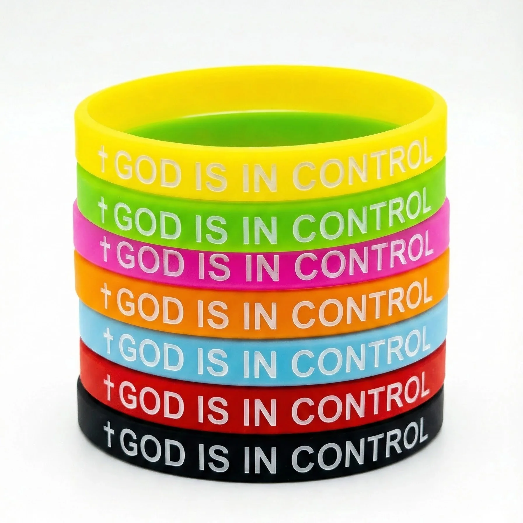 Glow In The Dark God Is In Control Bracelet Set For Women Luminous Cross Silicone Wristband Religious Inspirational Jewelry Gift