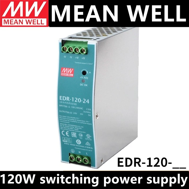 Taiwan MEAN WELL Industrial Din Rail Mounted 120W Slim Single Output Switching Power Supply EDR-120-12 EDR-120-24 EDR-120-48