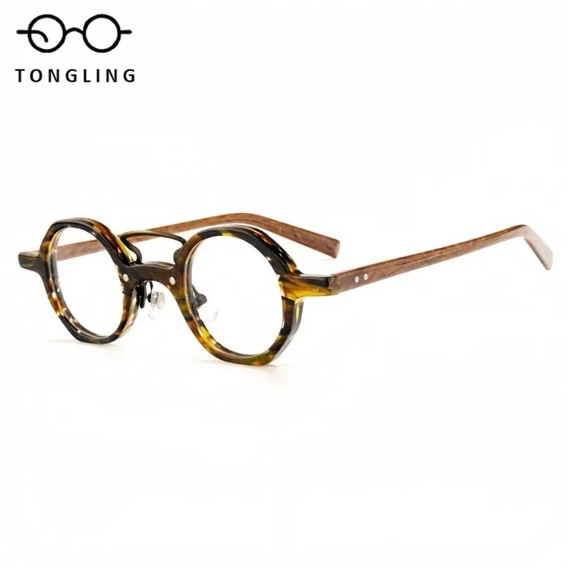 Top Designer Women Small Round Artistic Spectacle Men Retro High-Quality Acetate Handcrafted Trendy Wide-Rimmed Spectacle Frames