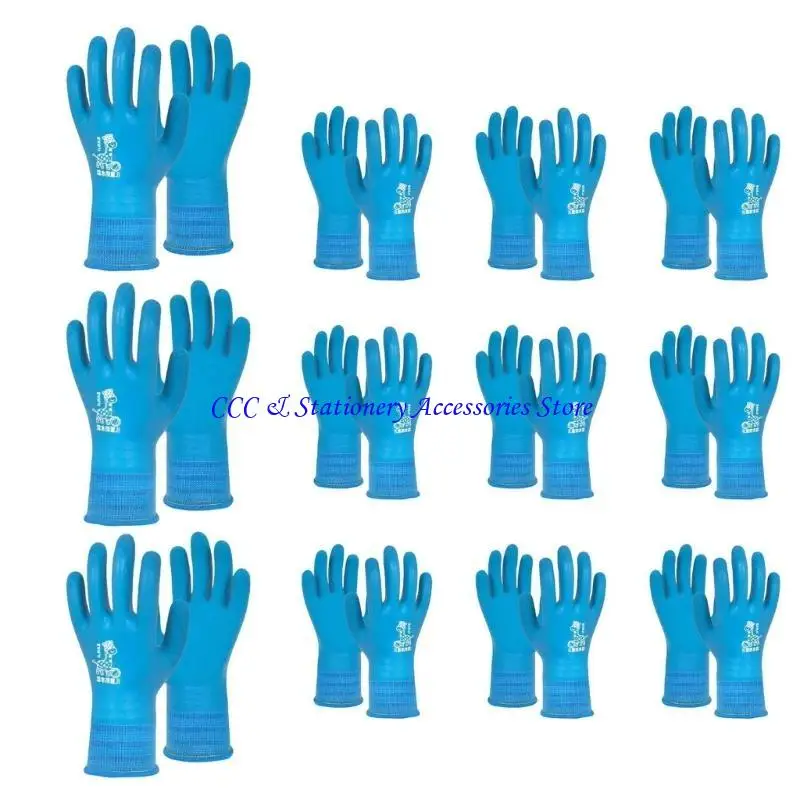 

Q1JC 12Pair Child Safety Gloves Elasticity Cuffs with Thick Latex Coating, Breathable Back, Waterproof Palms for Pet Handling