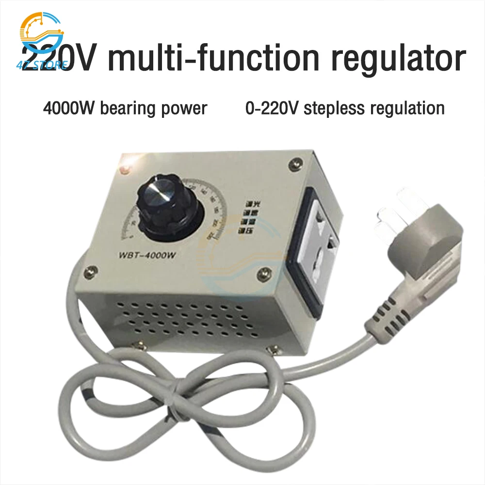 Knob Motor Speed Controller 220V 18A SCR Voltage Regulator 4KW Stepless Variable Speed Controller Switch Thermostat with Socket