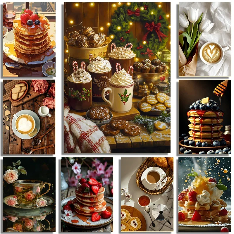 Tea Honey Fruit Cake Black Elegant And Delicious Afternoon Tea Food Art Posters Canvas Printing Restaurant Cafe Hotel Decorat