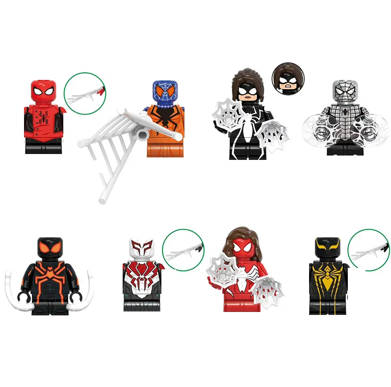 Figuras compatibles con Hot Toys New Marvel, Flipside Spider-Man, Armored Spiderman, Iron Fist, Elektra, modelo de bloques de ensamblaje, figuras de juguete.