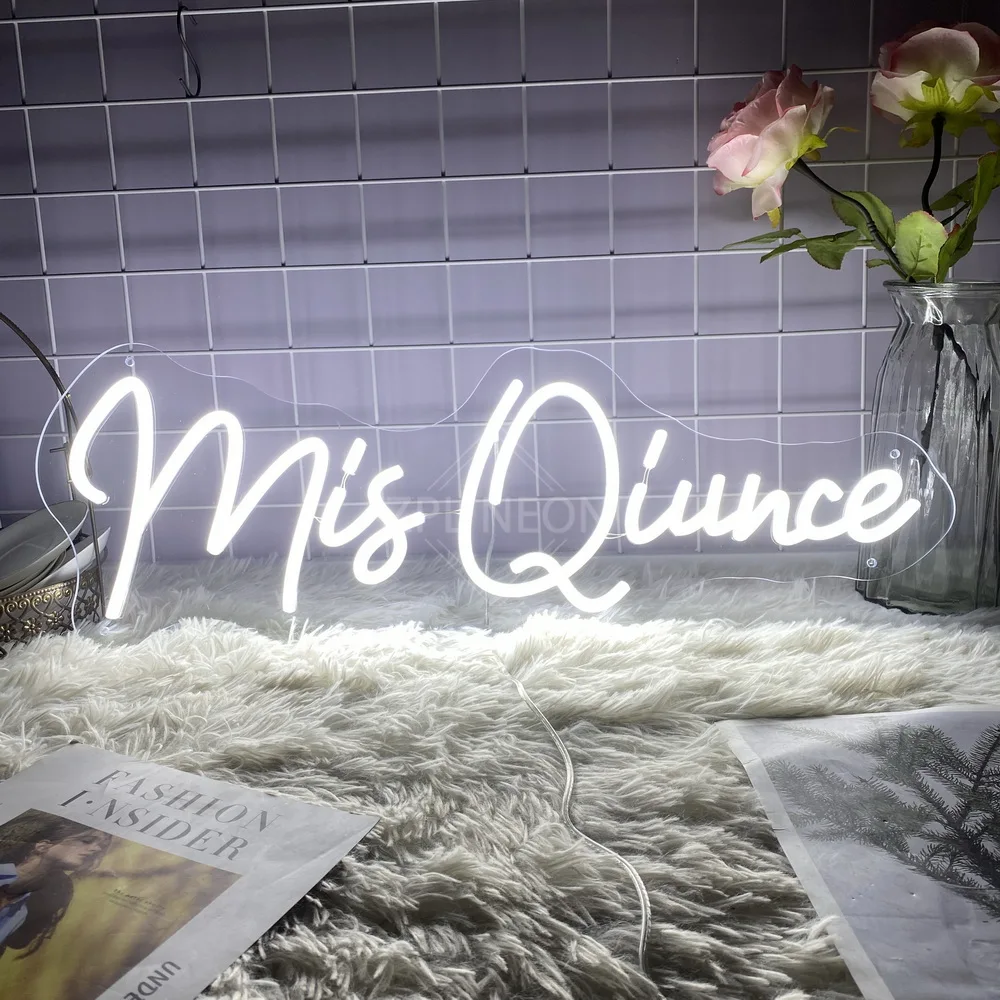 

Mis Quince светодиодный неоновые знаки, испанский, 15 дюймов, декор на день рождения, вечерние Bar, декор для комнаты, настенная подвеска, светильник знаки, персонализированные подарки