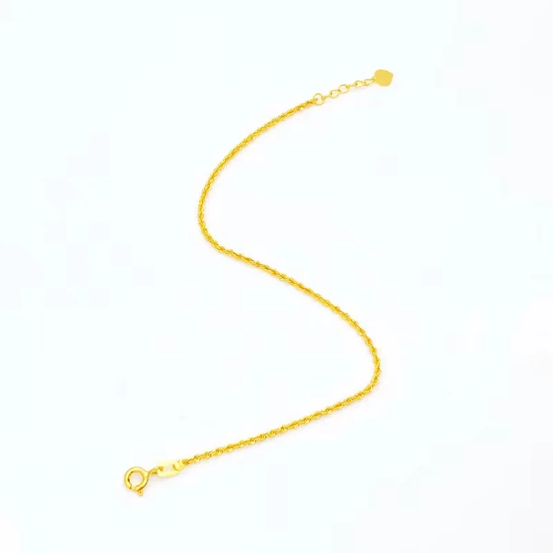 Trendy 15.5-17.5cm Real 22K Gold Rope Bracelet for Women Girls Jewellry Au916 Yellow Gold Chain Bracelets Bangle Birthday Gift